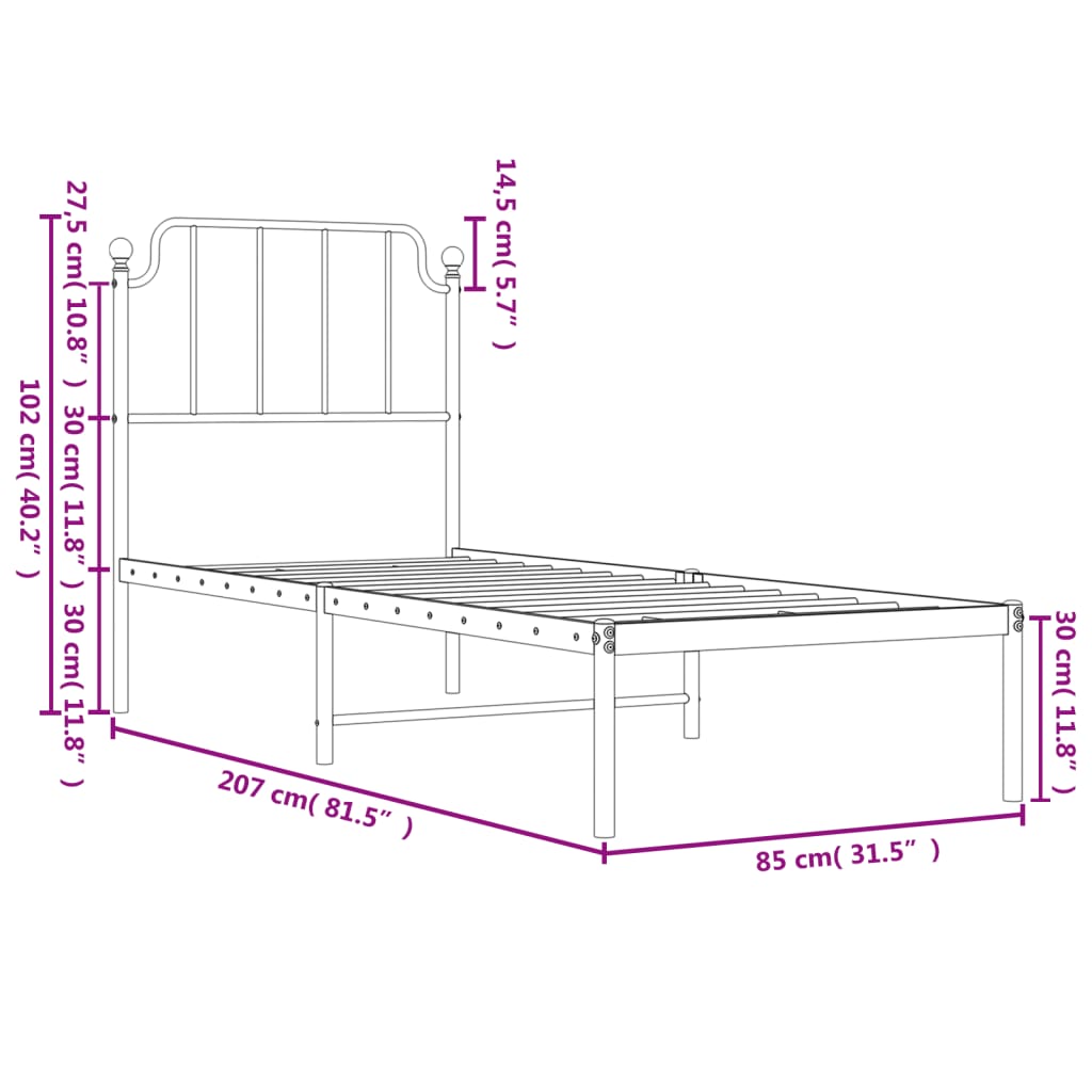 Estructura cama sin colchón con cabecero metal blanco 80x200 cm