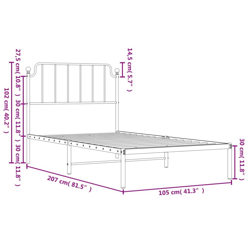 Estructura cama sin colchón con cabecero metal blanco 100x200cm