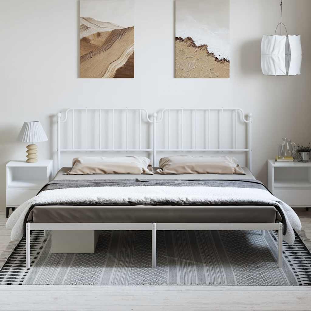 Bed without mattress with white metal headboard 183x213cm