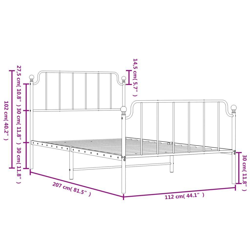 Estructura cama sin colchón con estribo metal blanco 107x203 cm