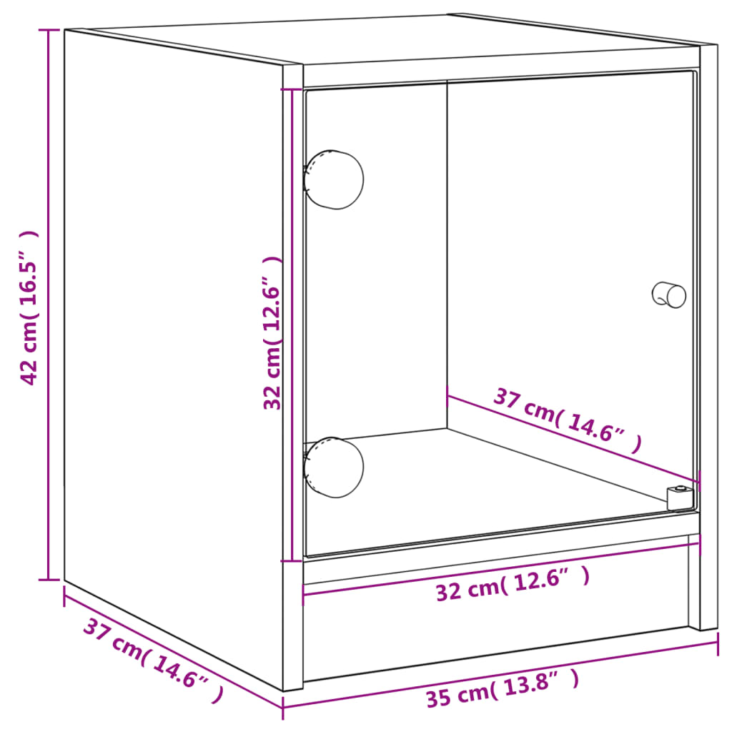 Mesita de noche con puerta de vidrio blanco 35x37x42 cm - Vetonek