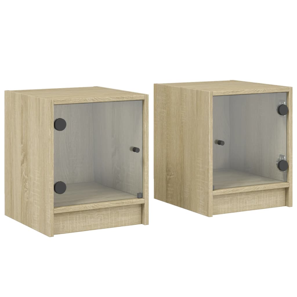 Mesitas noche con puertas vidrio 2 uds roble Sonoma 35x37x42 cm - Vetonek