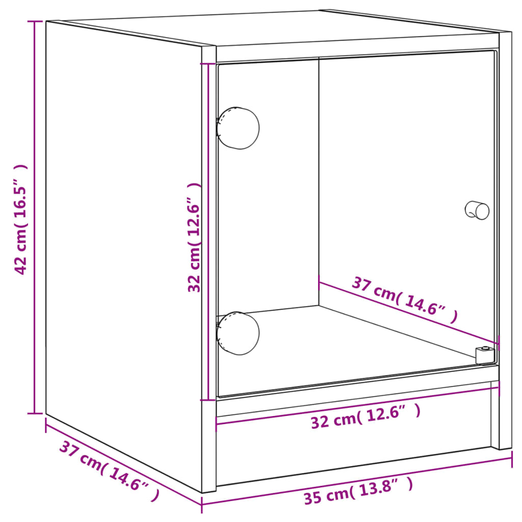 Mesas noturnas com portas de vidro 2 UDs Roble Sonoma 35x37x42 cm