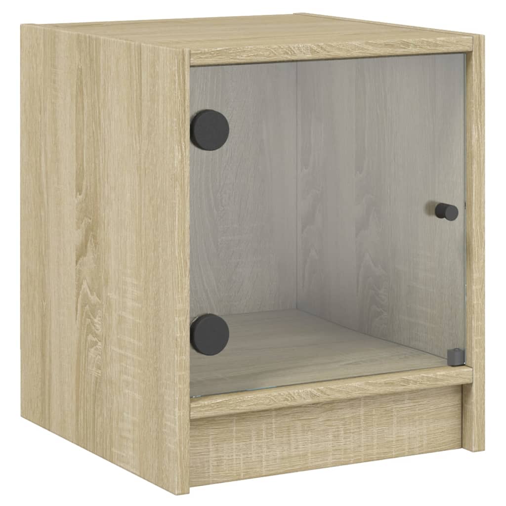 Mesitas noche con puertas vidrio 2 uds roble Sonoma 35x37x42 cm - Vetonek