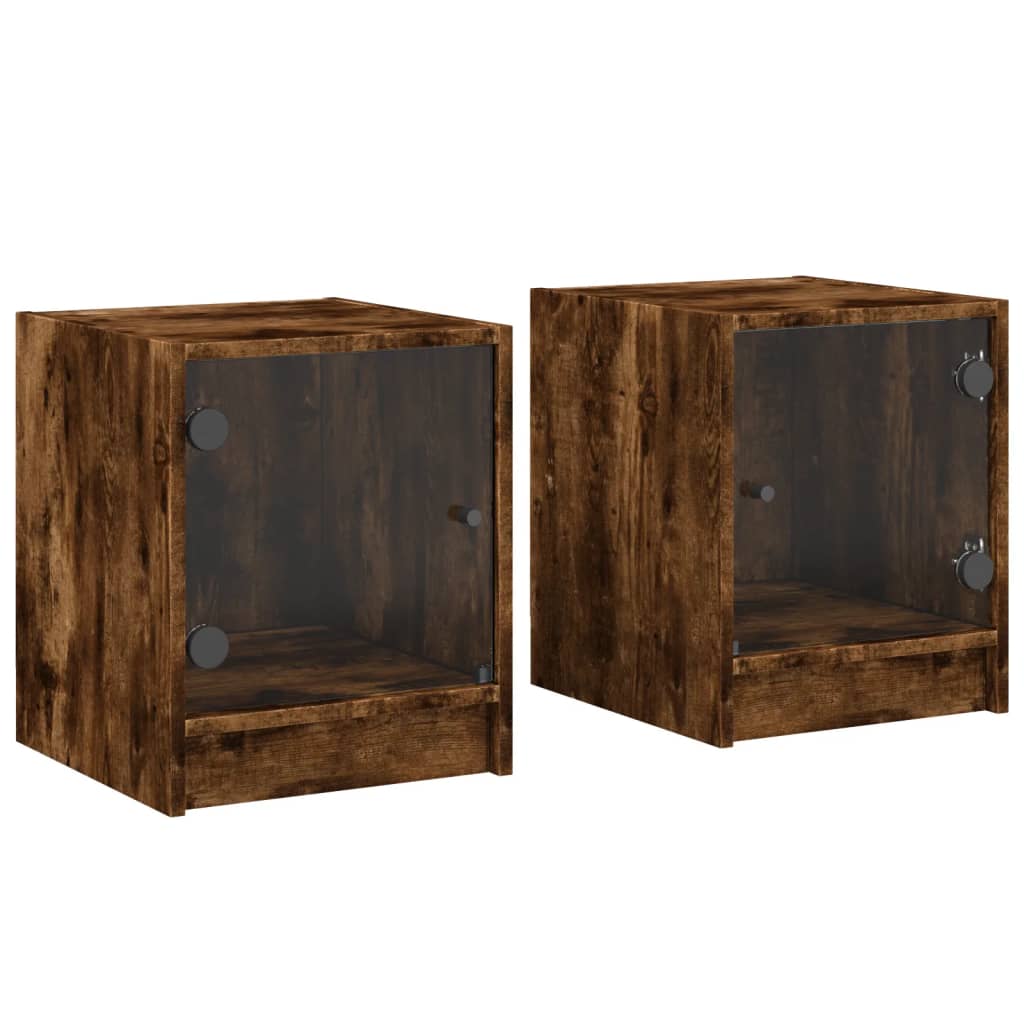 Mesitas noche puertas de vidrio 2 uds roble ahumado 35x37x42 cm - Vetonek