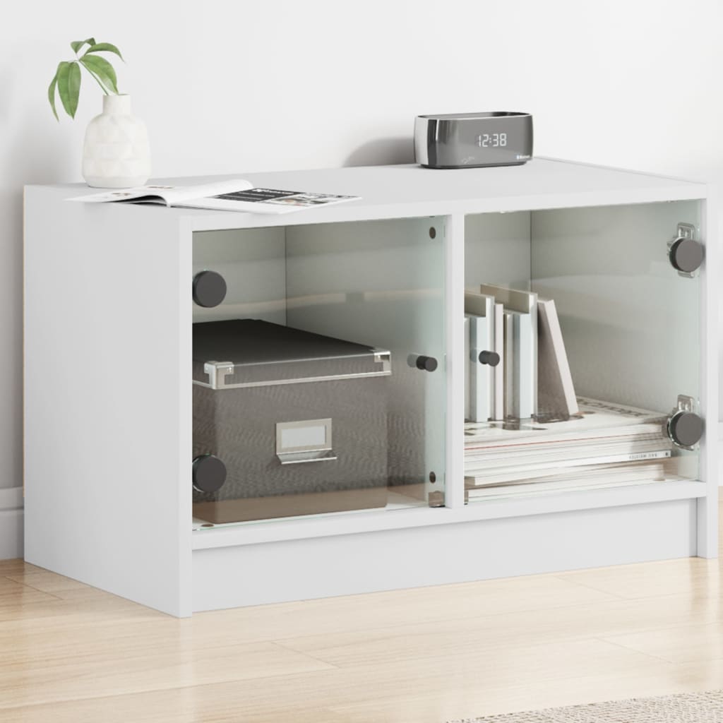 Vetonek Mueble de TV con puertas de vidrio blanco 68x37x42 cm