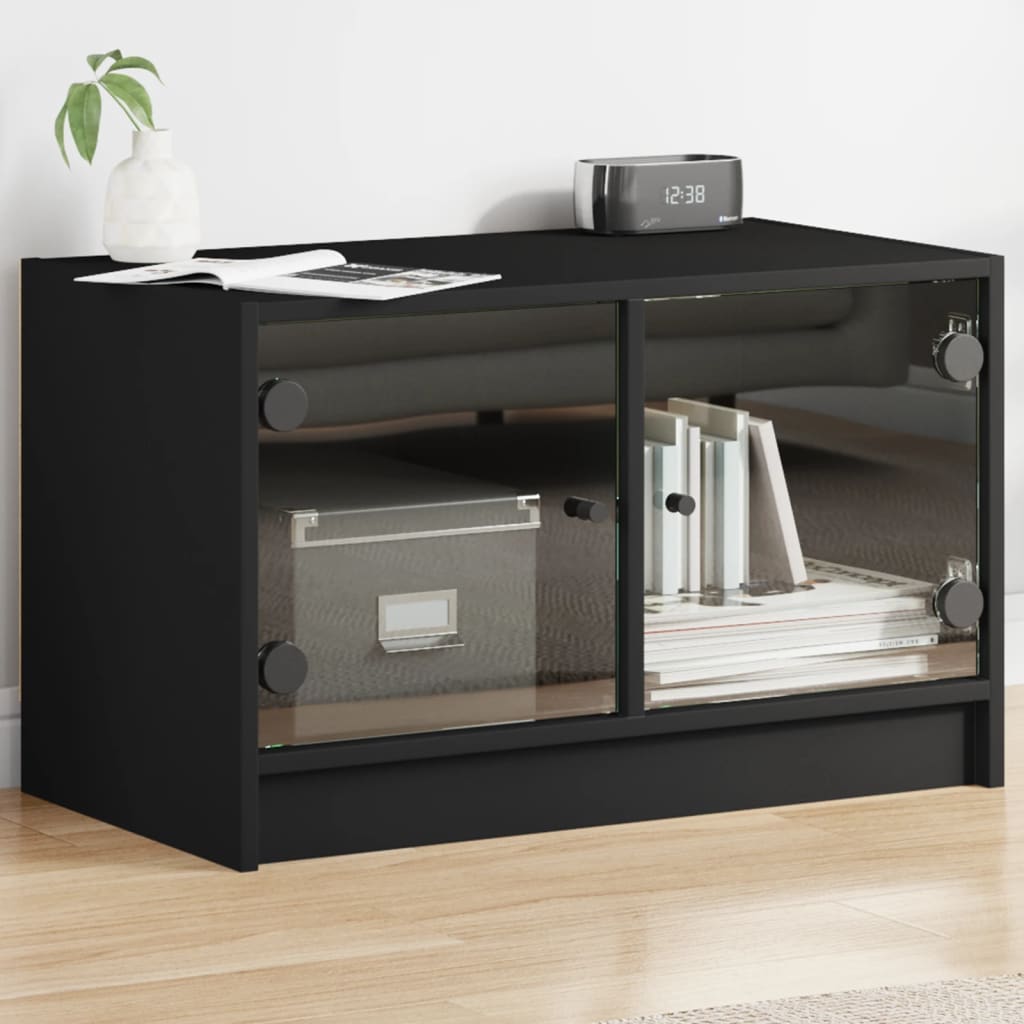 Vetonek Mueble de TV con puertas de vidrio negro 68x37x42 cm