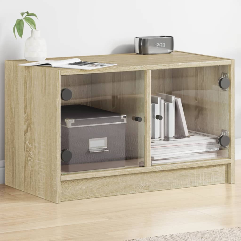 Vetonek Mueble de TV con puertas de vidrio roble Sonoma 68x37x42 cm