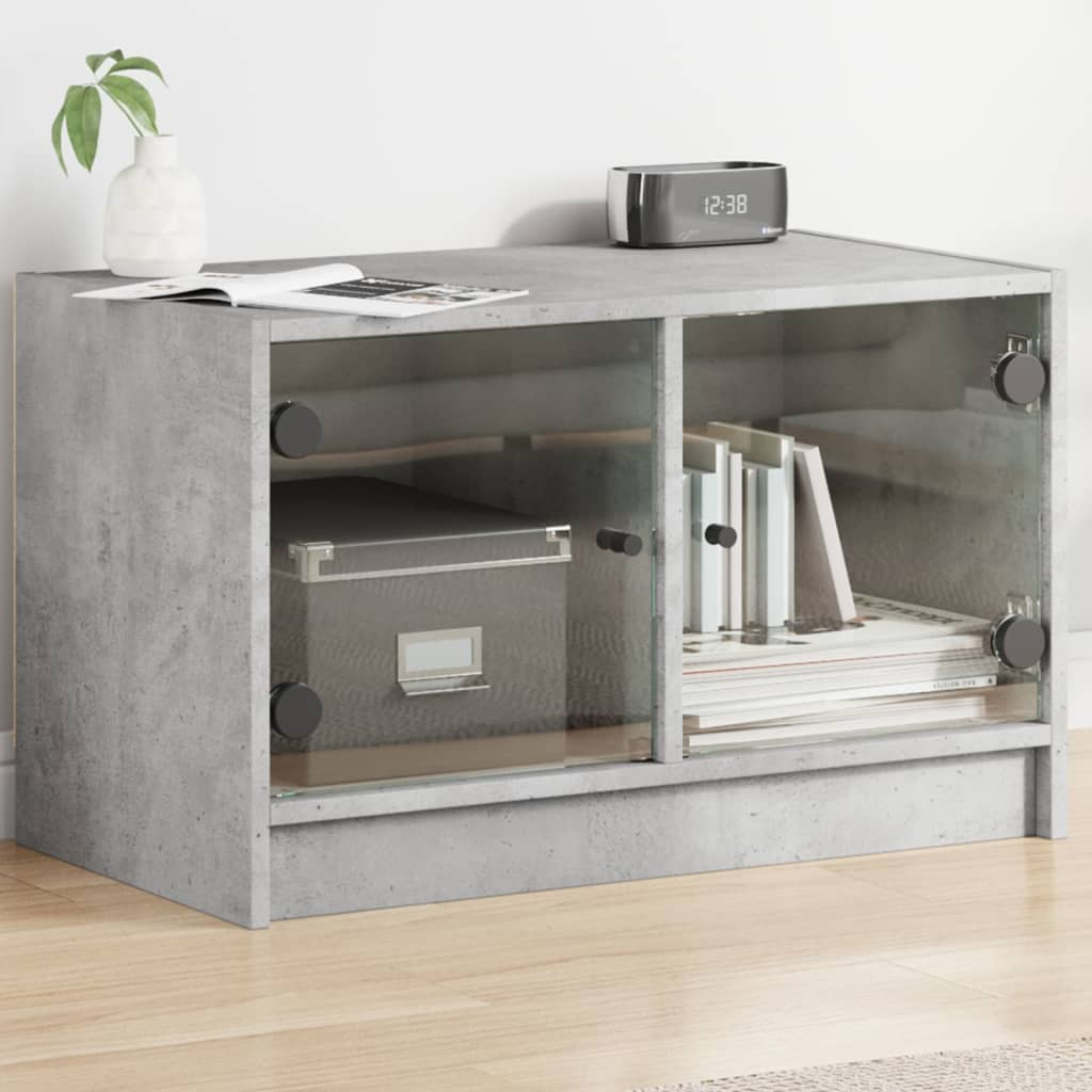 Vetonek Mueble de TV con puertas de vidrio gris hormigón 68x37x42 cm