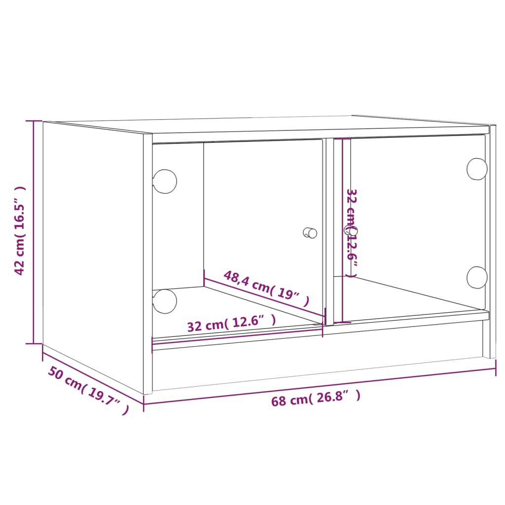 Center table with Sonoma Gray Glass doors 68x50x42 cm