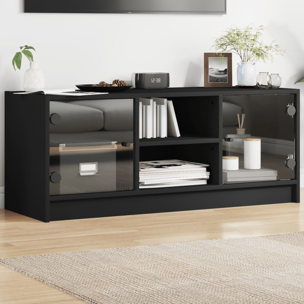 Vetonek Mueble de TV con puertas de vidrio negro 102x37x42 cm