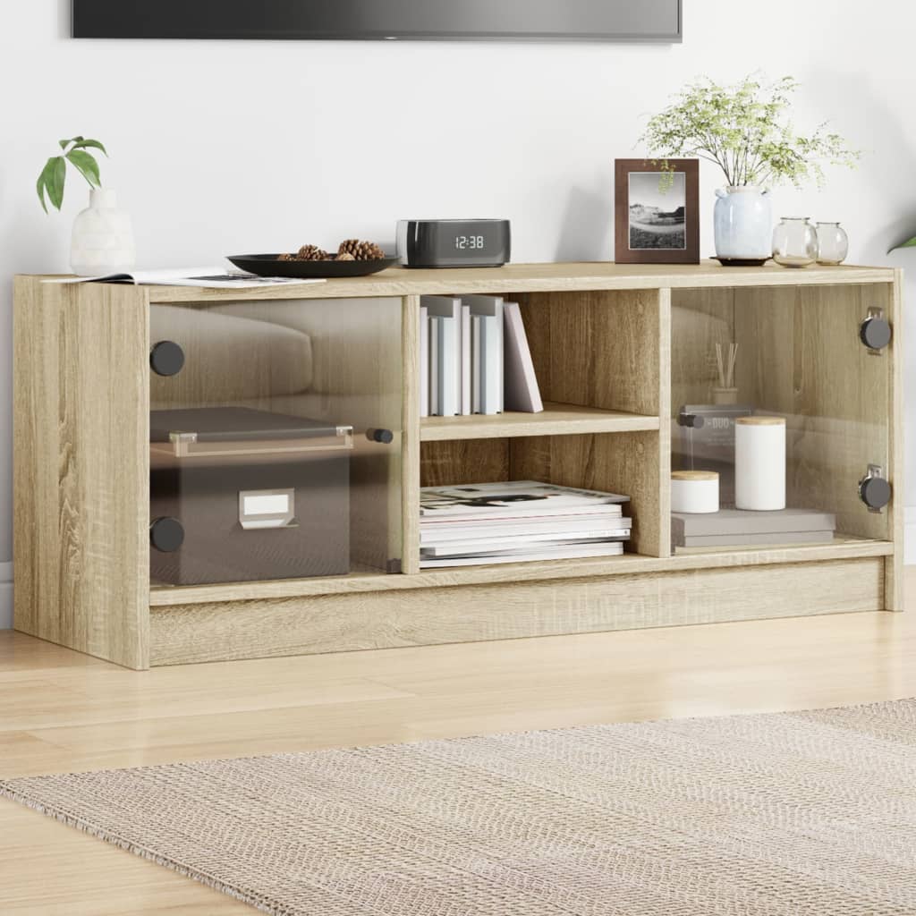 Vetonek Mueble de TV con puertas de vidrio roble Sonoma 102x37x42 cm