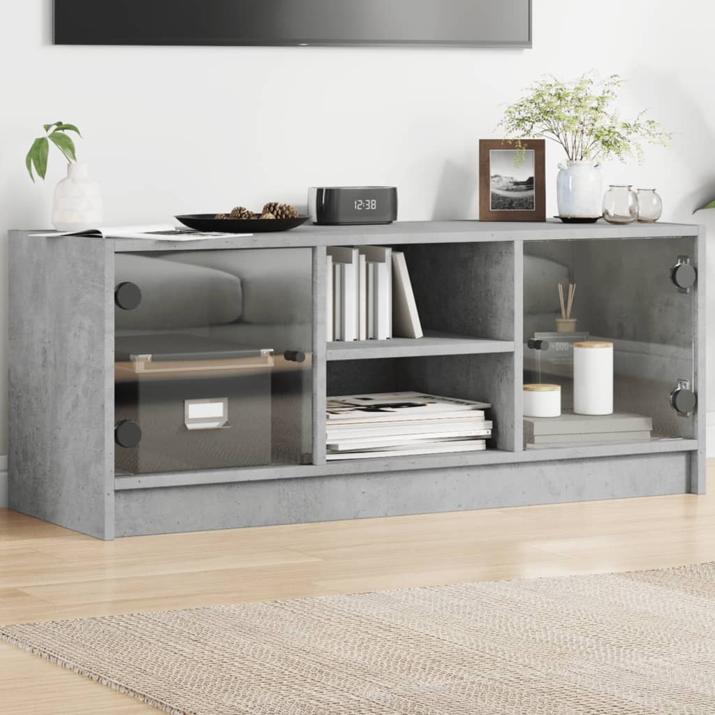 Vetonek Mueble de TV con puertas de vidrio gris hormigón 102x37x42 cm