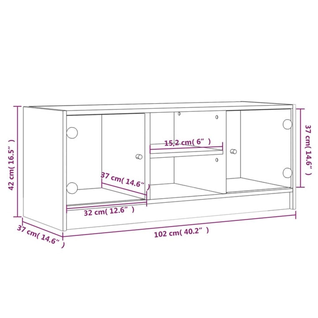 TV furniture with gray glass doors 102x37x42 cm