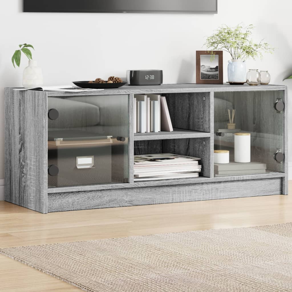 Vetonek Mueble de TV con puertas de vidrio gris Sonoma 102x37x42 cm