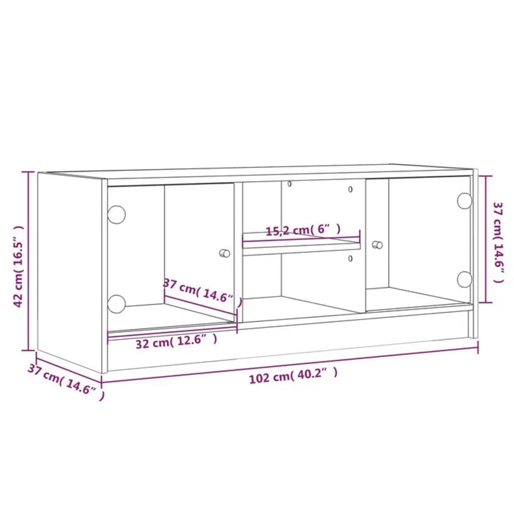 Mueble de TV con puertas de vidrio gris Sonoma 102x37x42 cm