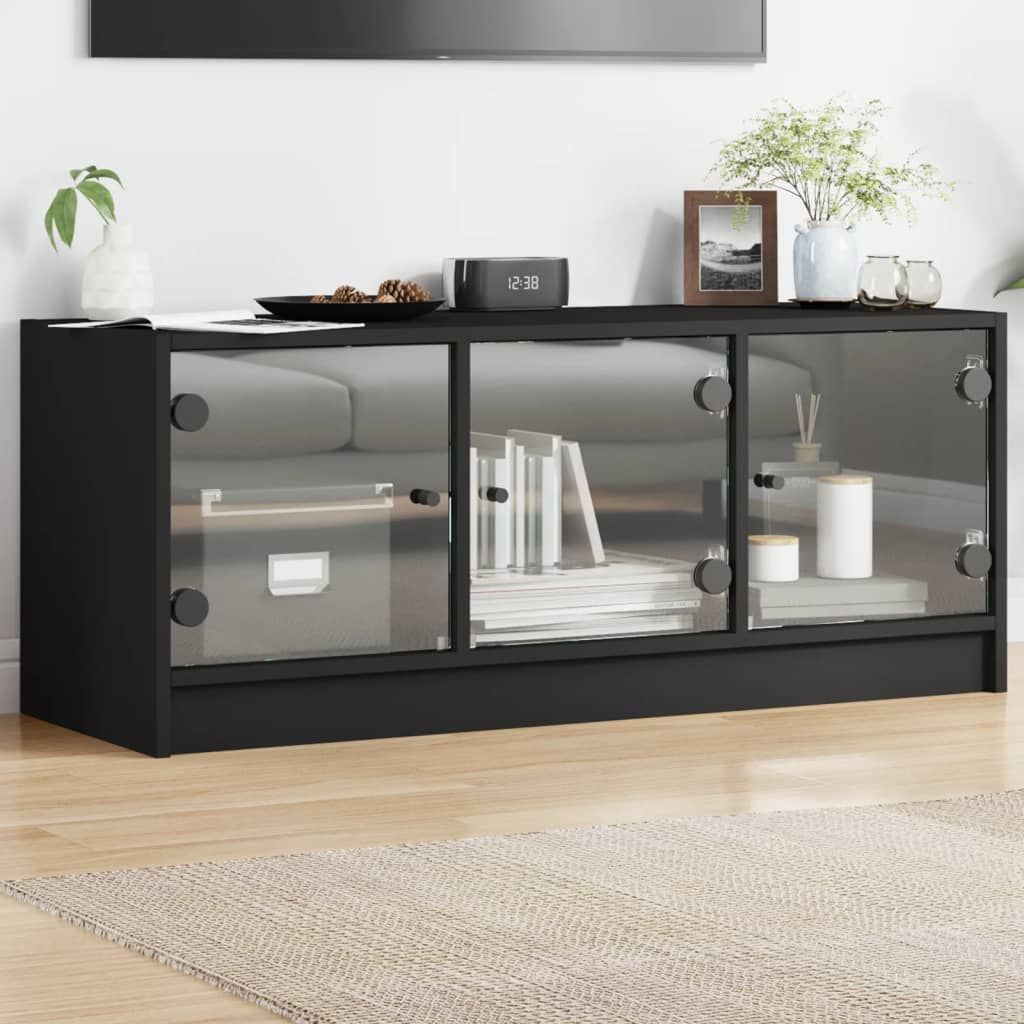 Vetonek Mueble de TV con puertas de vidrio negro 102x37x42 cm