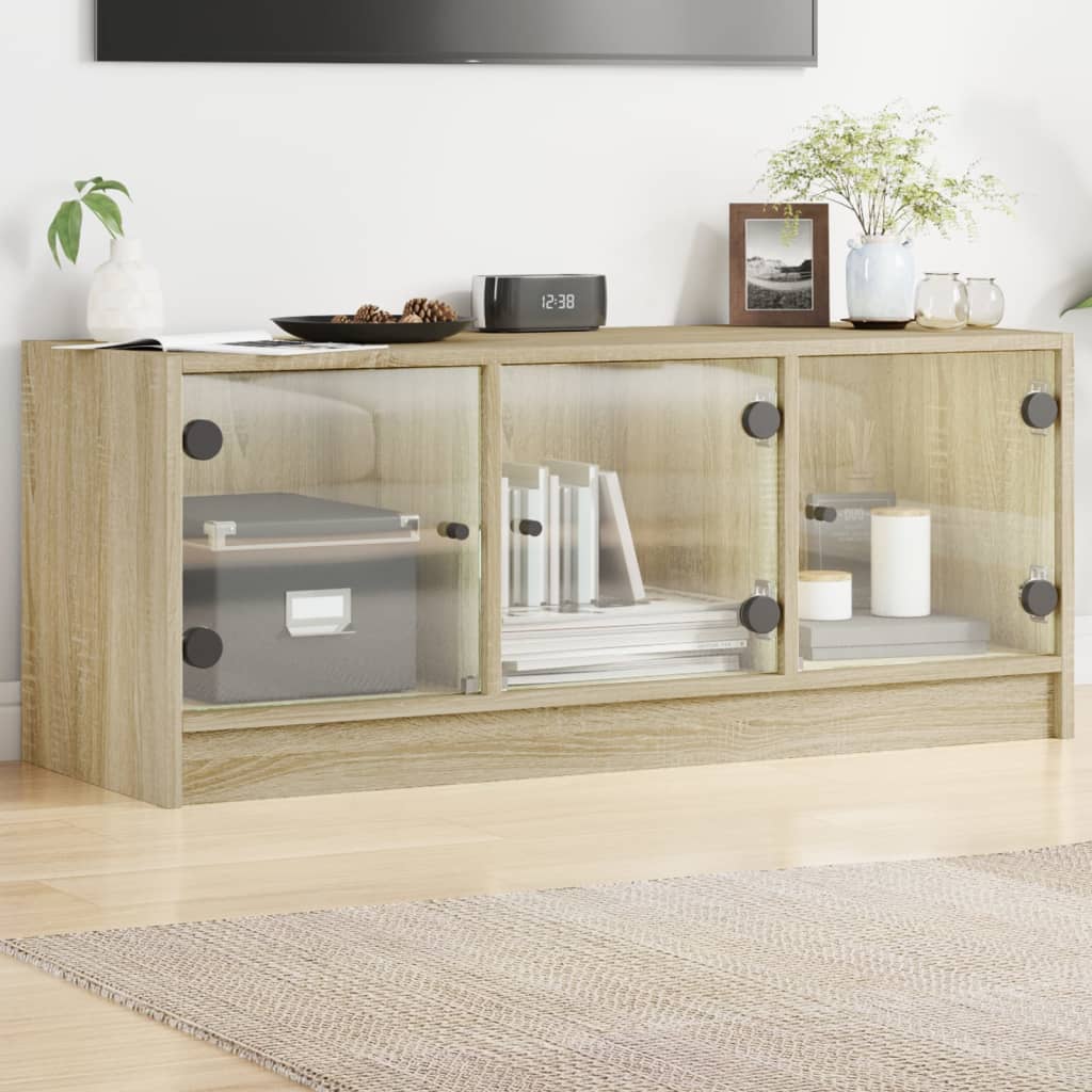 Vetonek Mueble de TV con puertas de vidrio roble Sonoma 102x37x42 cm