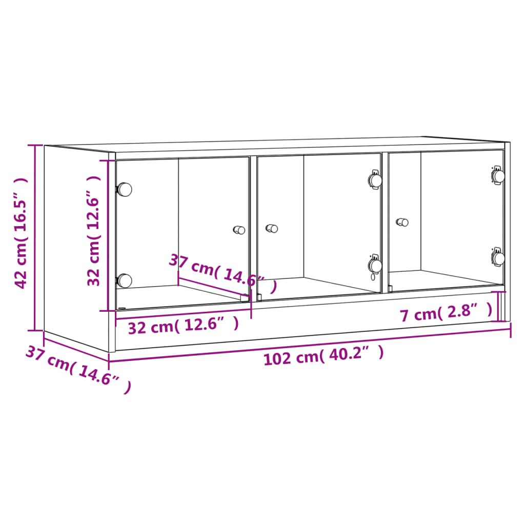 Mueble de TV con puertas de vidrio gris Sonoma 102x37x42 cm