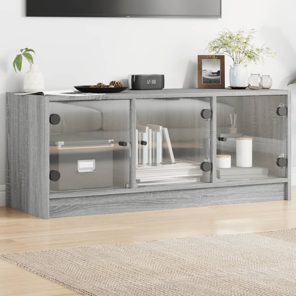 Vetonek Mueble de TV con puertas de vidrio gris Sonoma 102x37x42 cm