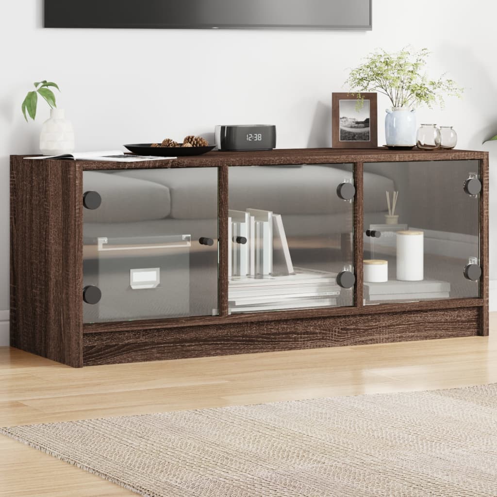 Vetonek Mueble de TV con puertas de vidrio marrón roble 102x37x42 cm