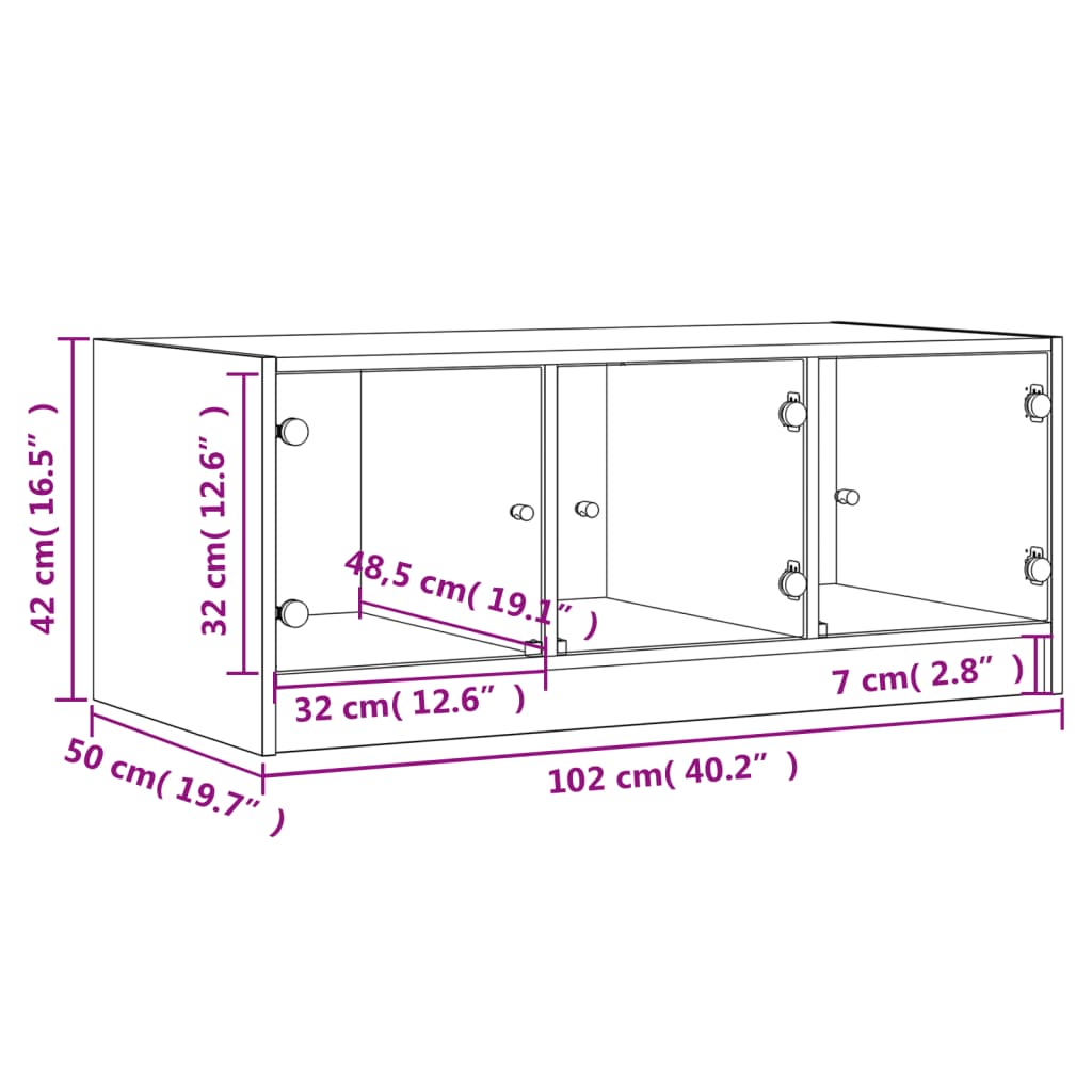 Center table with white glass doors 102x50x42 cm