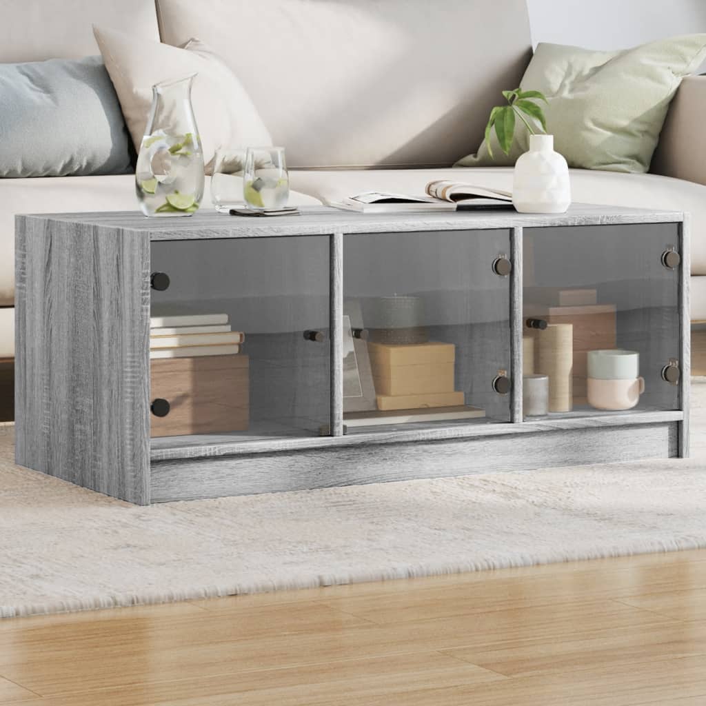 Vetonek Mesa de centro con puertas de vidrio gris Sonoma 102x50x42 cm