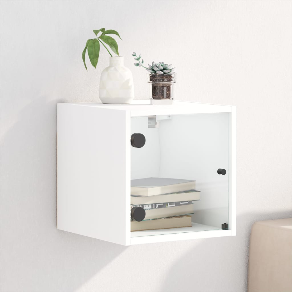 Vetonek Mesita de noche con puerta de vidrio blanco 35x37x35 cm