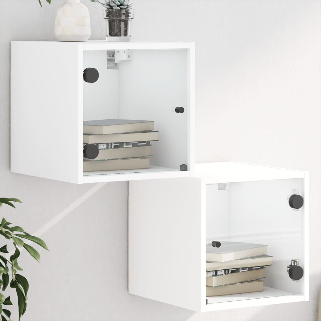 Vetonek Mesitas de noche con puertas de vidrio 2 uds blanco 35x37x35 cm