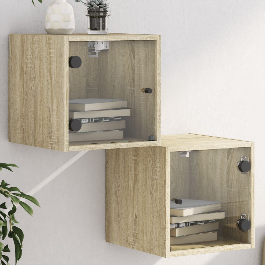 Vetonek Mesitas noche con puertas vidrio 2 uds roble Sonoma 35x37x35 cm