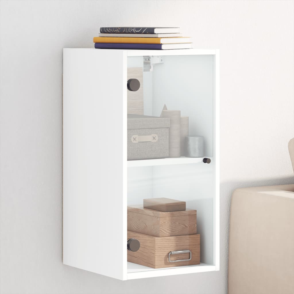 Vetonek Mueble de pared con puertas de vidrio blanco 35x37x68,5 cm