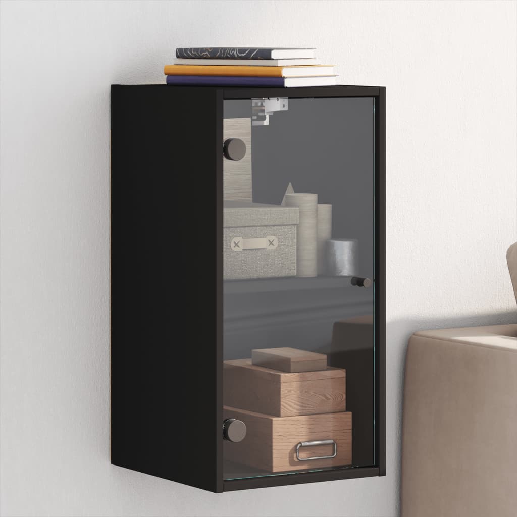 Vetonek Mueble de pared con puertas de vidrio negro 35x37x68,5 cm