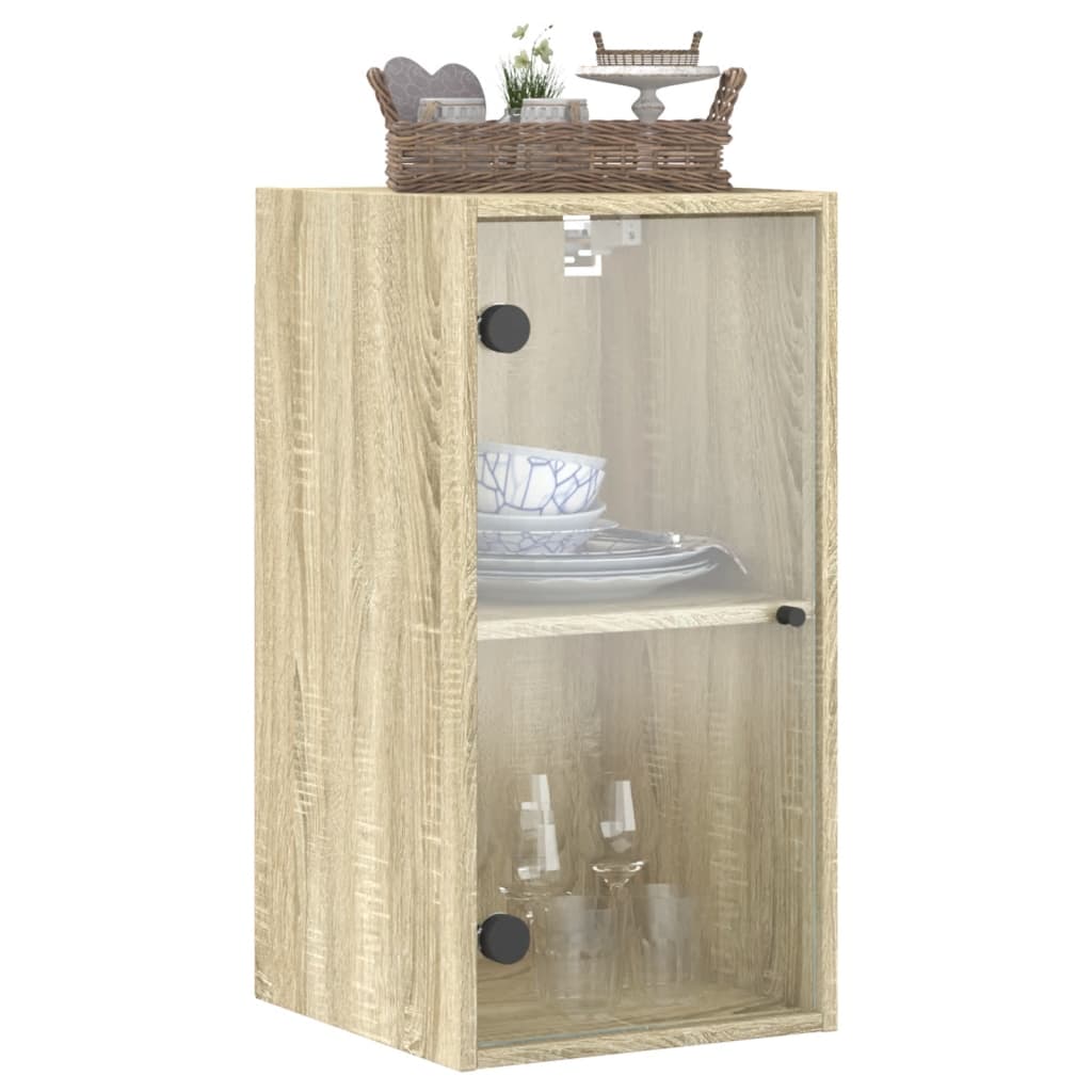 Mueble de pared puertas de vidrio roble Sonoma 35x37x68,5 cm V78