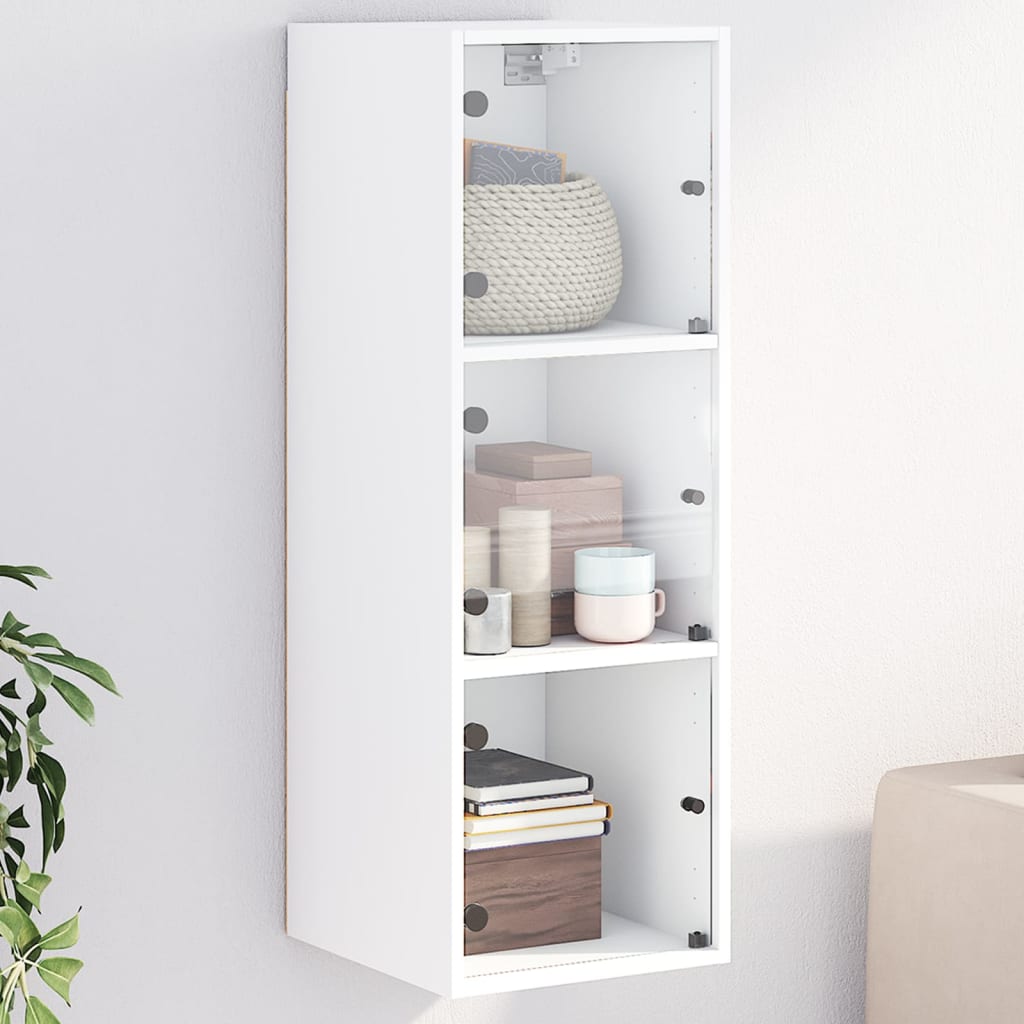 Vetonek Mueble de pared con puertas de vidrio blanco 35x37x100 cm