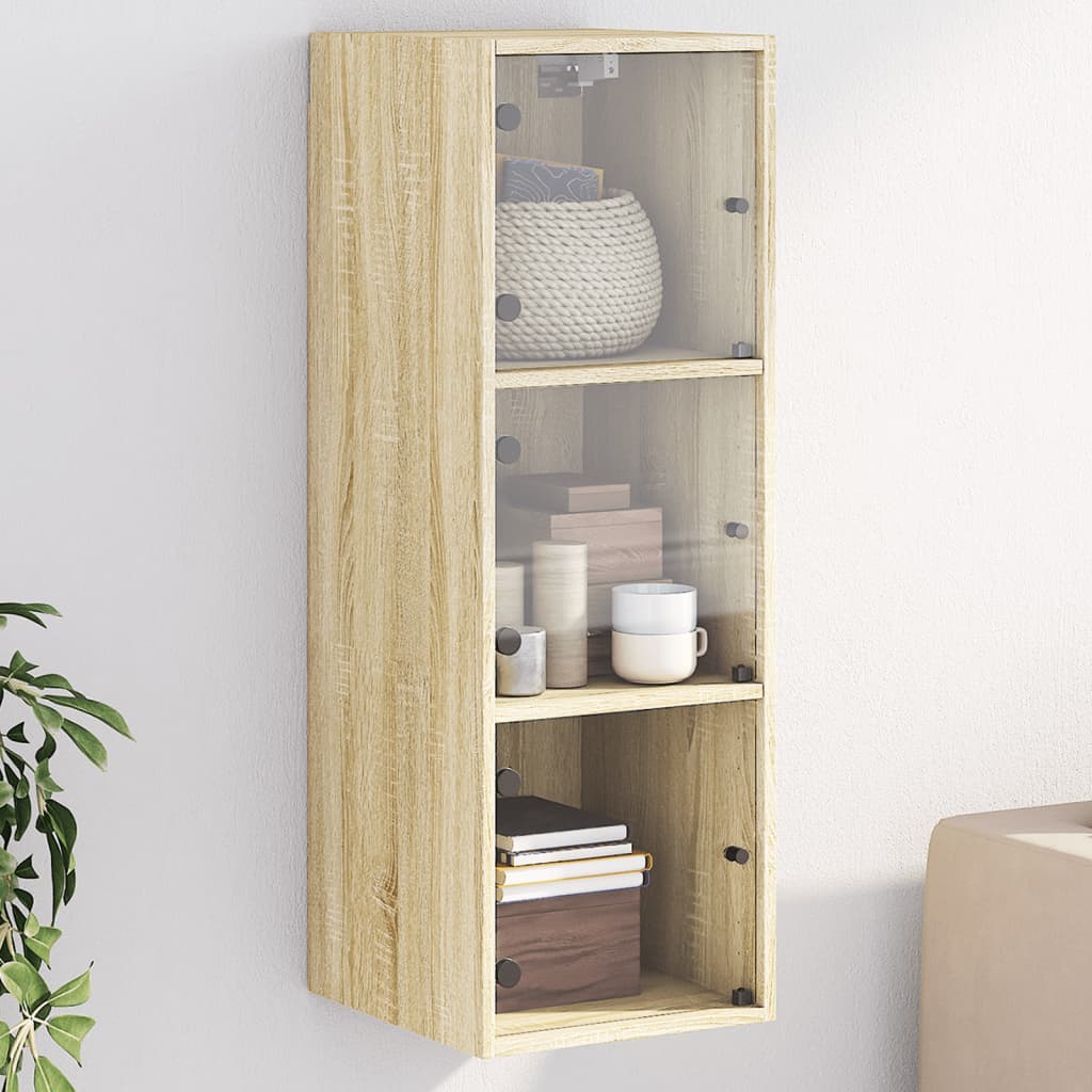 Vetonek Mueble de pared puertas de vidrio roble Sonoma 35x37x100 cm