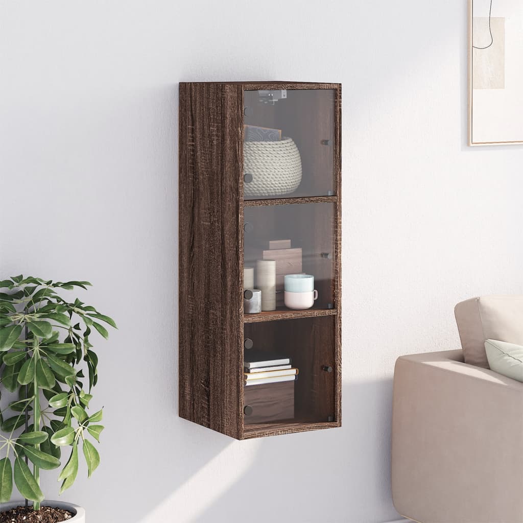 Meubles muraux Portes en verre brune Oak 35x37x100 cm