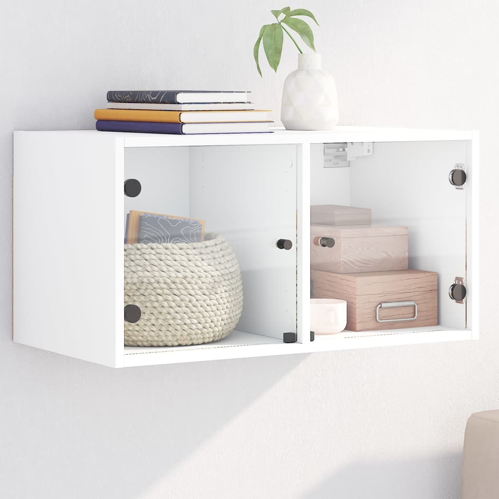 Vetonek Mueble de pared con puertas de vidrio blanco 68,5x37x35 cm