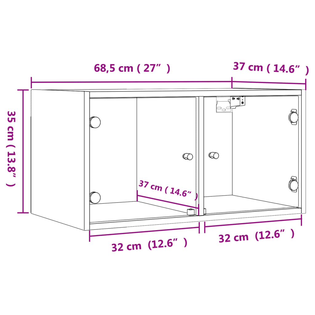 Wall furniture with glass doors 2 units black 68.5x37x35 cm