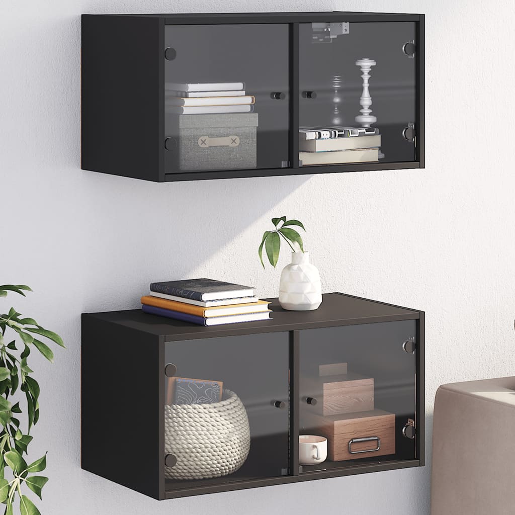 Vetonek Mueble pared con puertas de vidrio 2 uds negro 68,5x37x35 cm