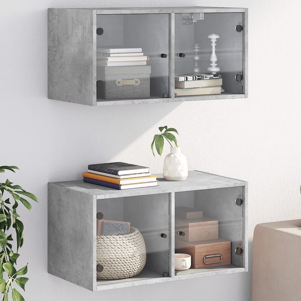 Vetonek Mueble pared puertas vidrio 2 uds gris hormigón 68,5x37x35 cm