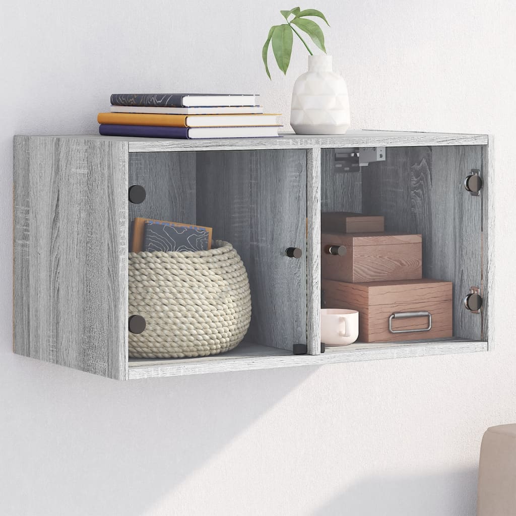 Vetonek Mueble de pared puertas de vidrio gris Sonoma 68,5x37x35 cm