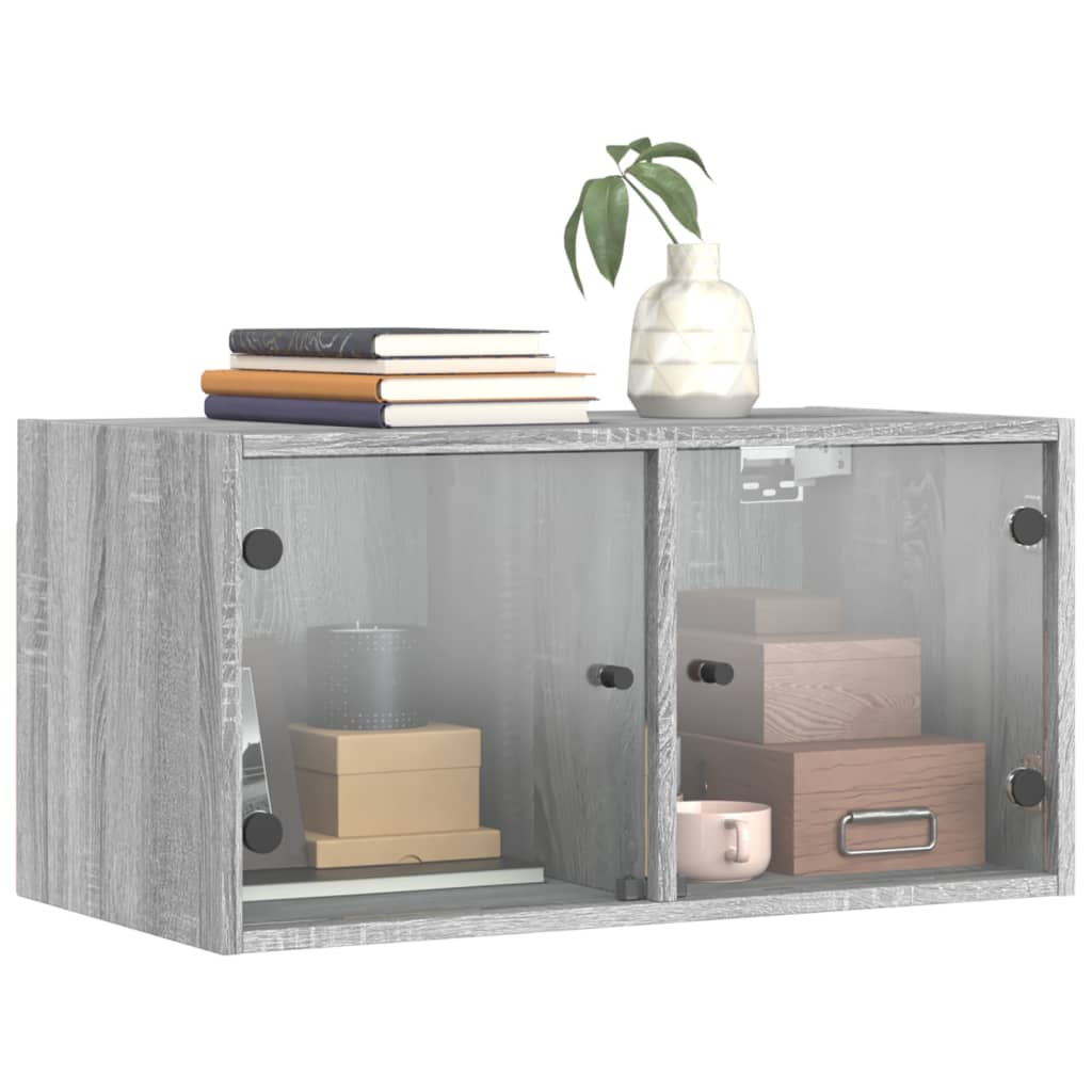 Mueble pared puertas de vidrio 2 uds gris Sonoma 68,5x37x35 cm V08