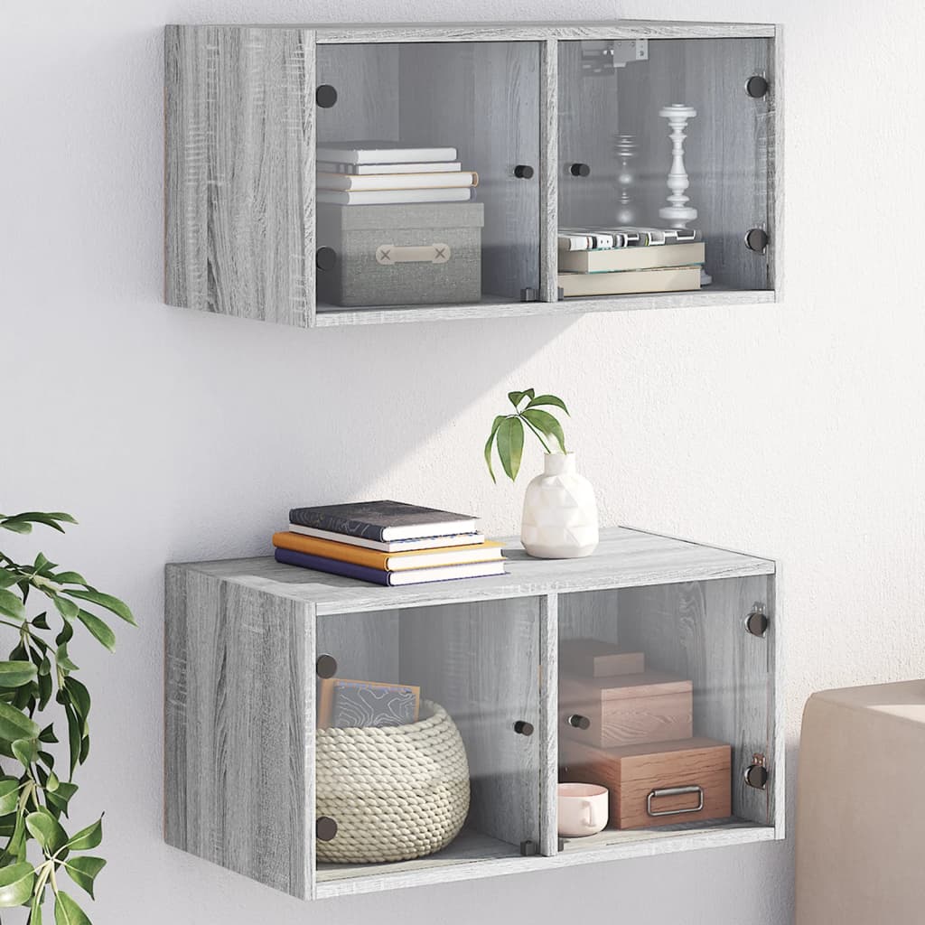 Vetonek Mueble pared puertas de vidrio 2 uds gris Sonoma 68,5x37x35 cm