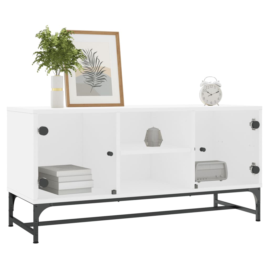 Mueble de TV con puertas de vidrio blanco 102x37x50 cm