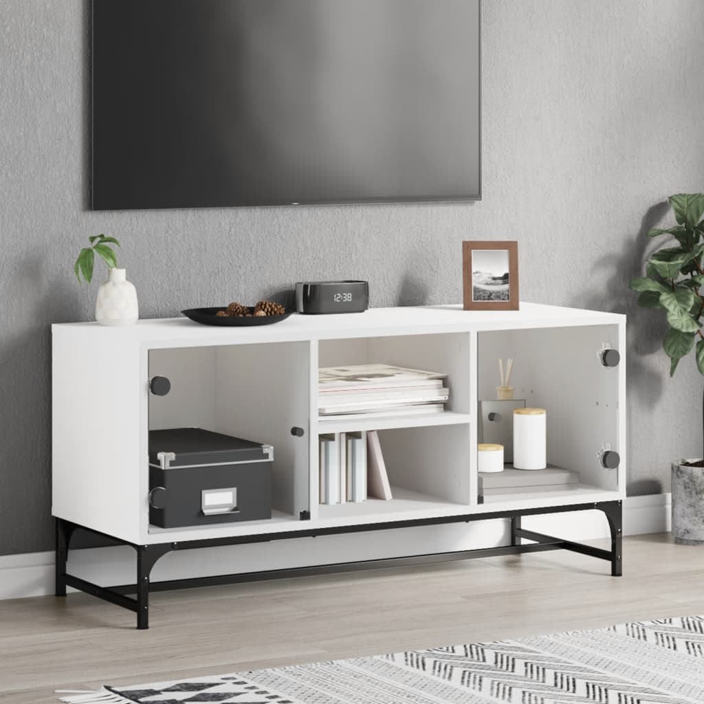 Vetonek Mueble de TV con puertas de vidrio blanco 102x37x50 cm