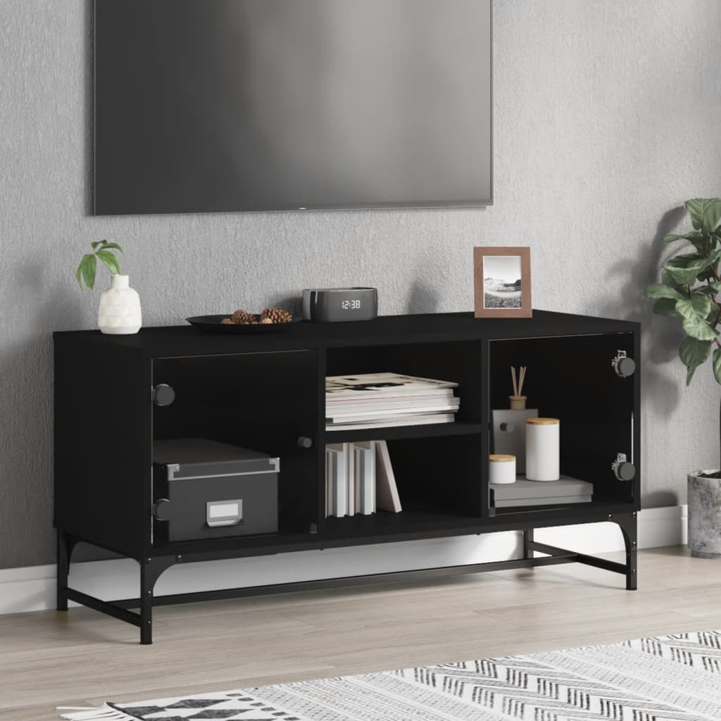 Vetonek Mueble de TV con puertas de vidrio negro 102x37x50 cm