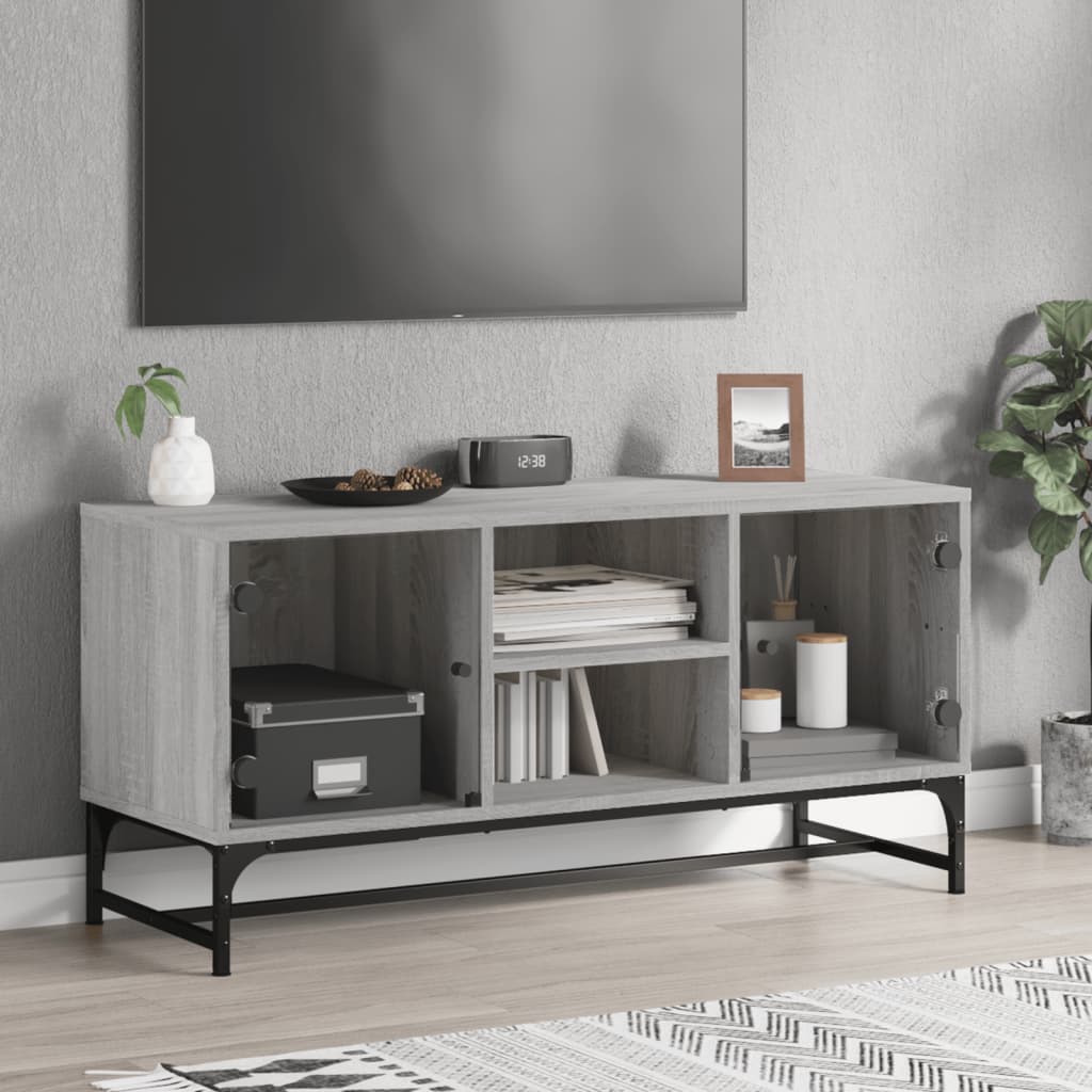 Vetonek Mueble de TV con puertas de vidrio gris Sonoma 102x37x50 cm