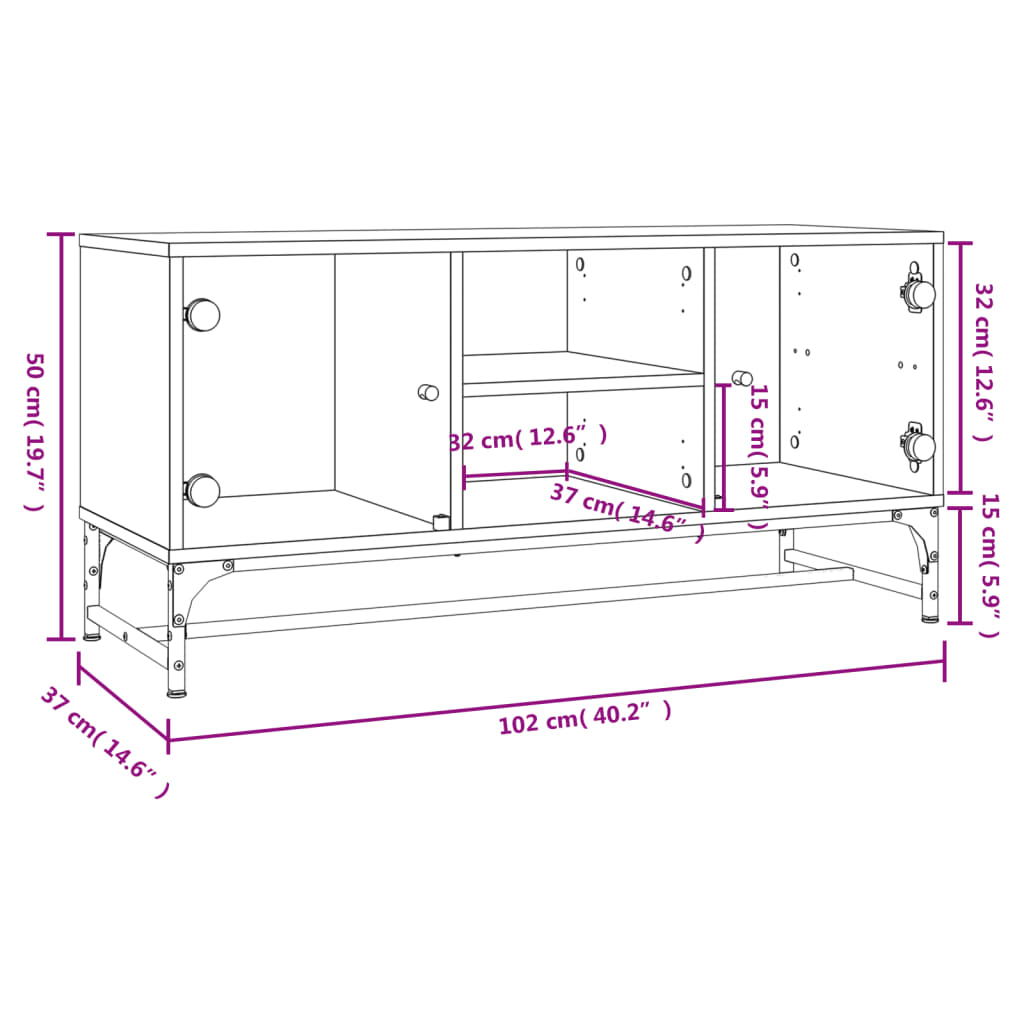 Mueble de TV con puertas de vidrio gris Sonoma 102x37x50 cm