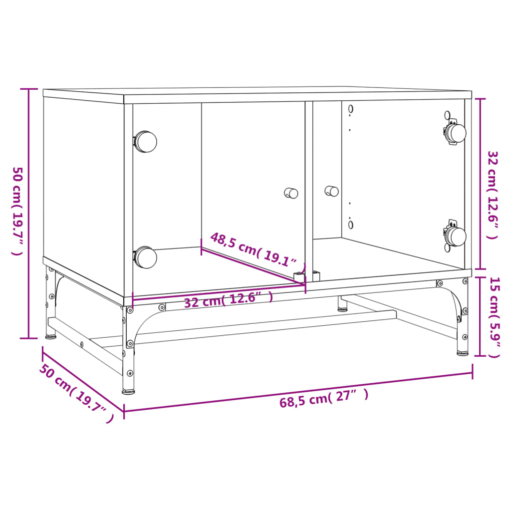 Center table with black glass doors 68.5x50x50 cm