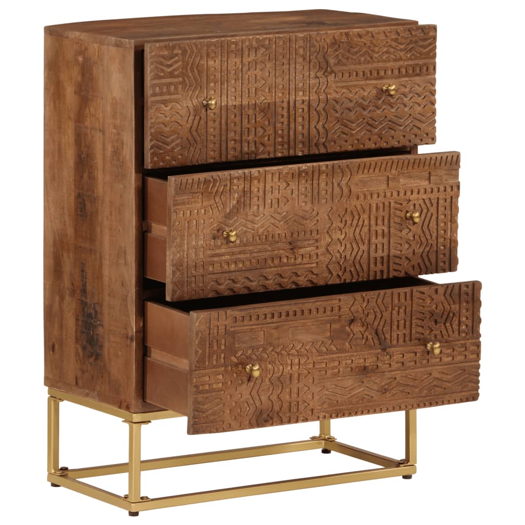 Vetonek Cómoda madera maciza de mango y hierro 55x30x76 cm